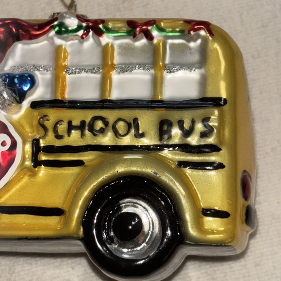 School Bus Christmas Tree Glass Ornament with Santa Claus Driver - Picture 4 of 12